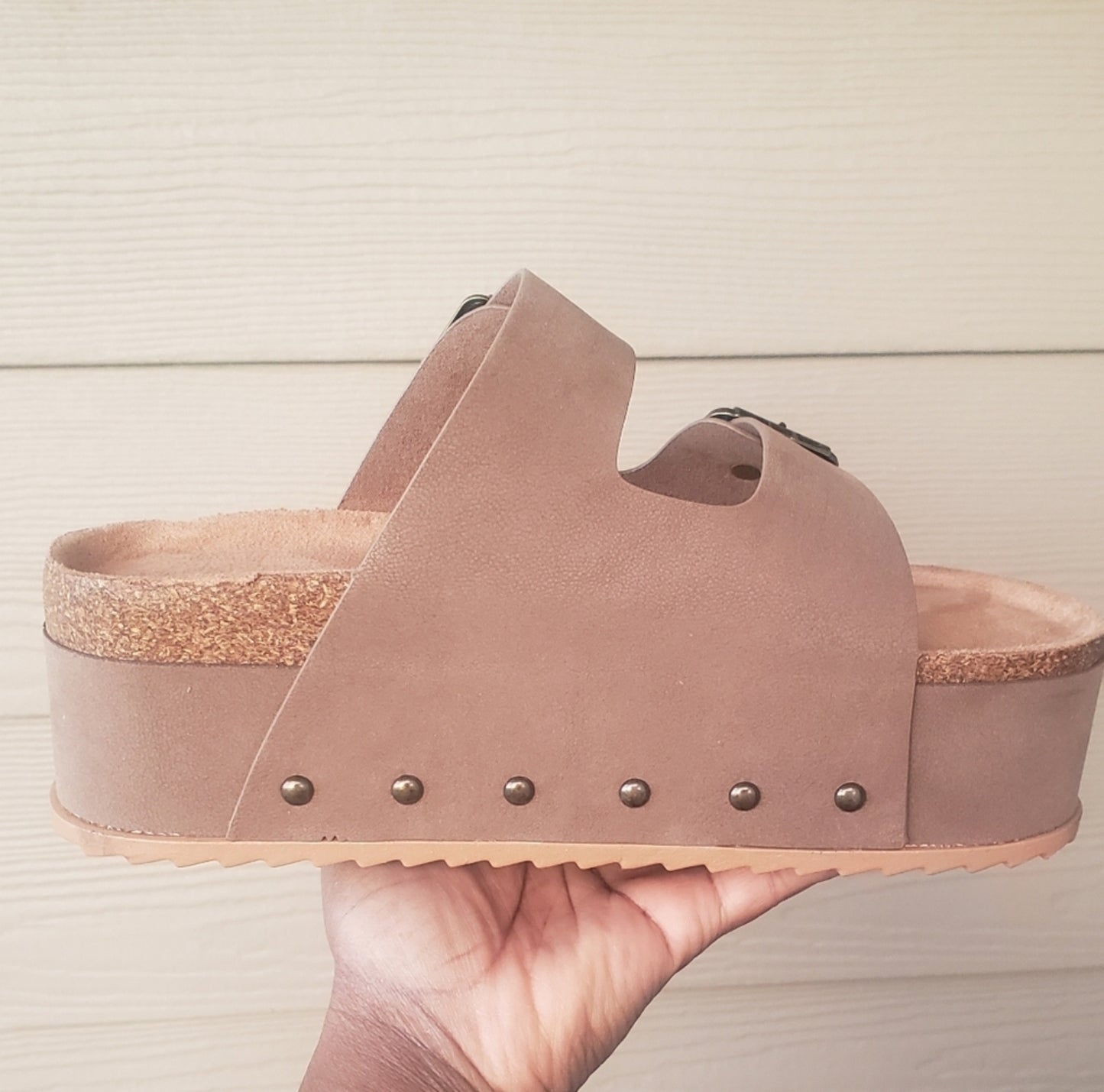 Blowout Double Buckle Platform Sandals in Taupe