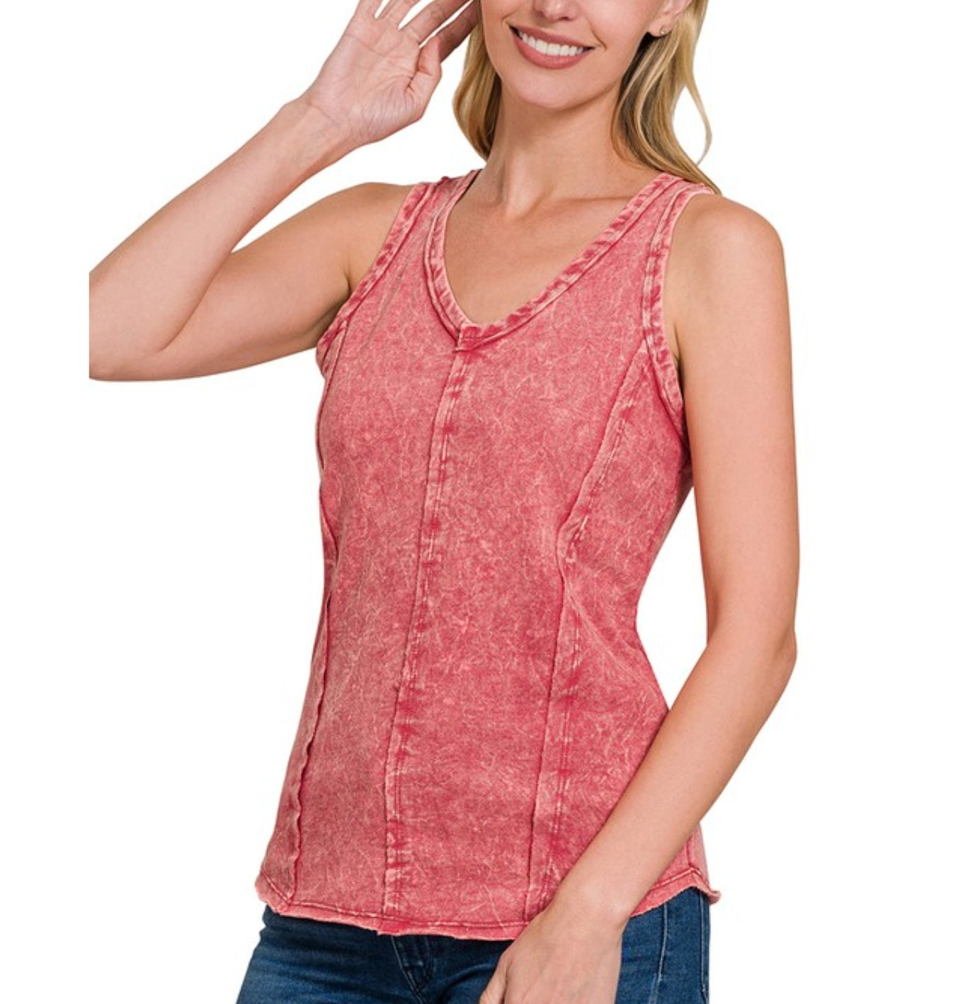 Crinkle Washed F/Terry Raw edge tank top(muliple colors)