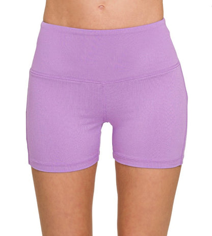 Brushed Microfiber Wide Waistband Spandex Shorts(several colors available)