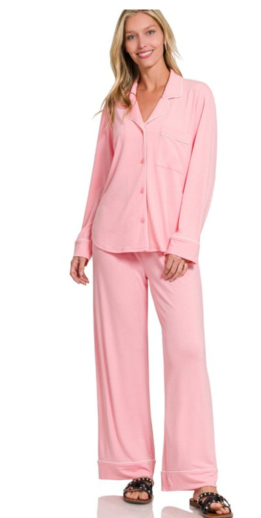 Classic Button down Pajama Set Pink